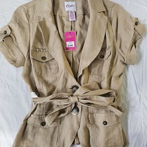 Candie's Tan Short Sleeve Blazer with Button Accents